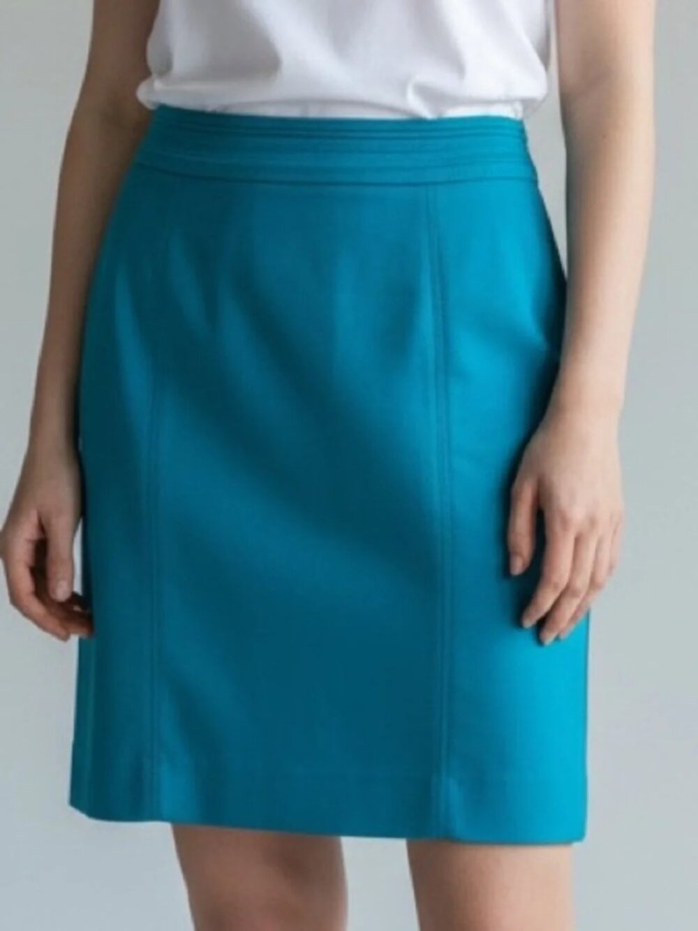 White House Black Market Teal Pencil Skirt Size 8 Lined Career Work Topstitch